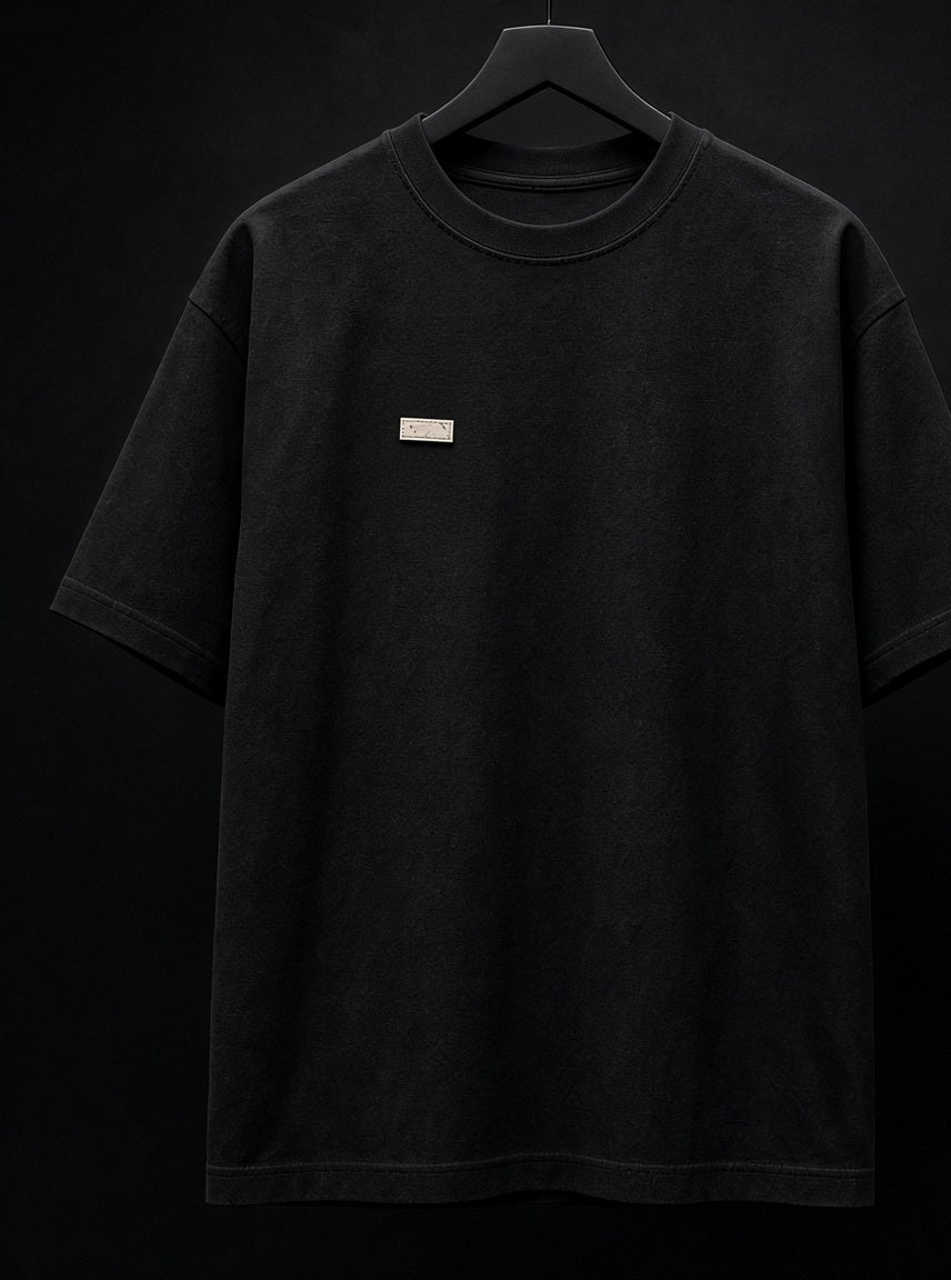 Heavy Not Hype – black heavyweight graphic t-shirt, front print, small VaporStrap chest logo