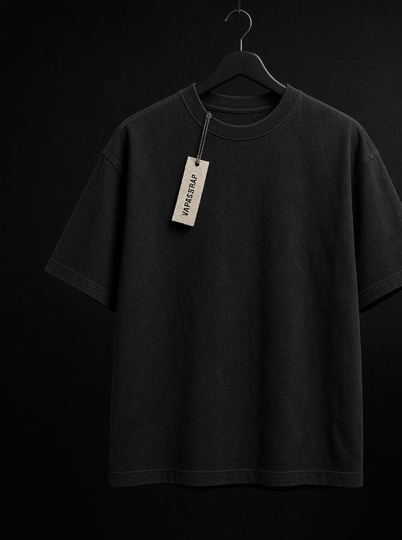 Leather Not Likes – black heavyweight graphic t-shirt, front print, small VaporStrap chest logo