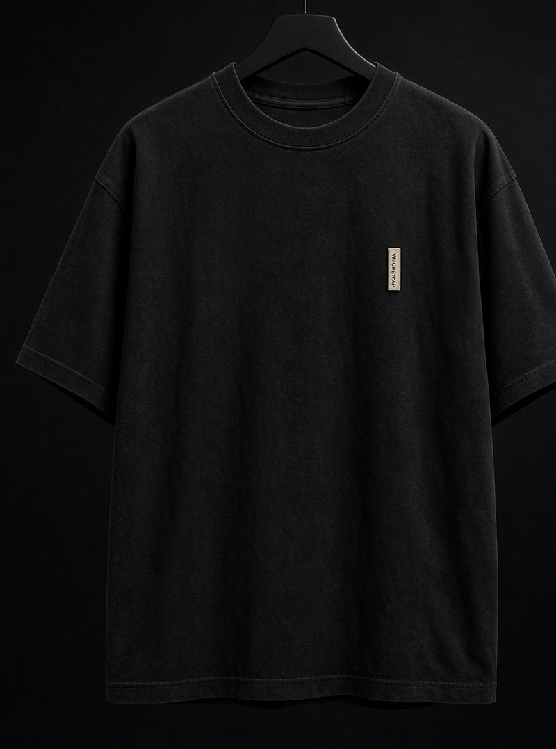 Looks Expensive – black heavyweight graphic t-shirt, front print, small VaporStrap chest logo