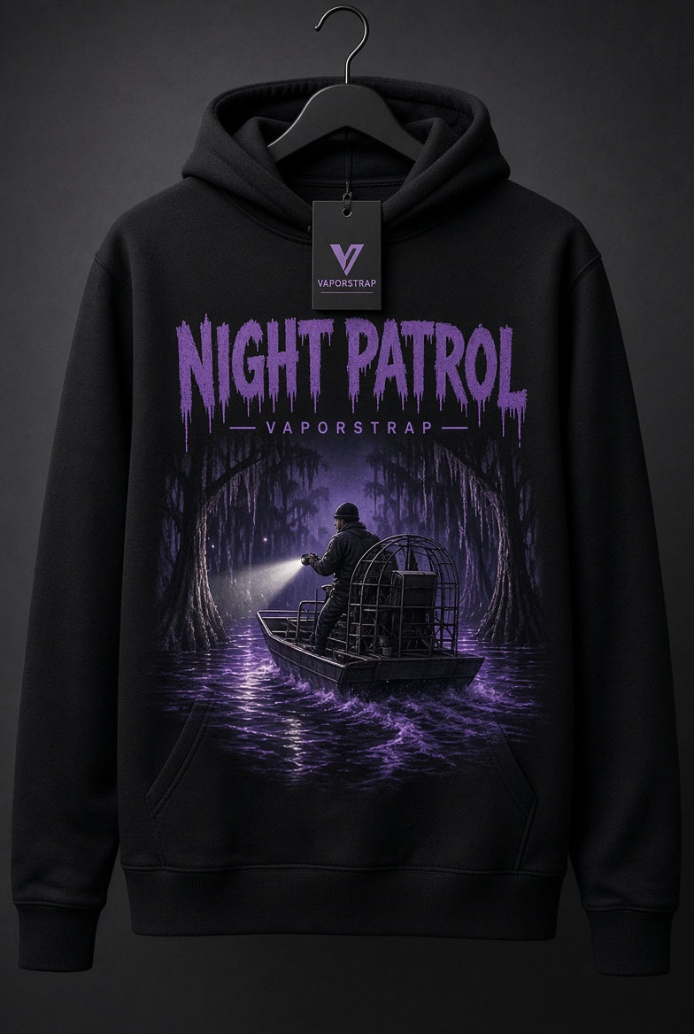 Night Patrol Hoodie – Black — Night Patrol swamp airboat graphic