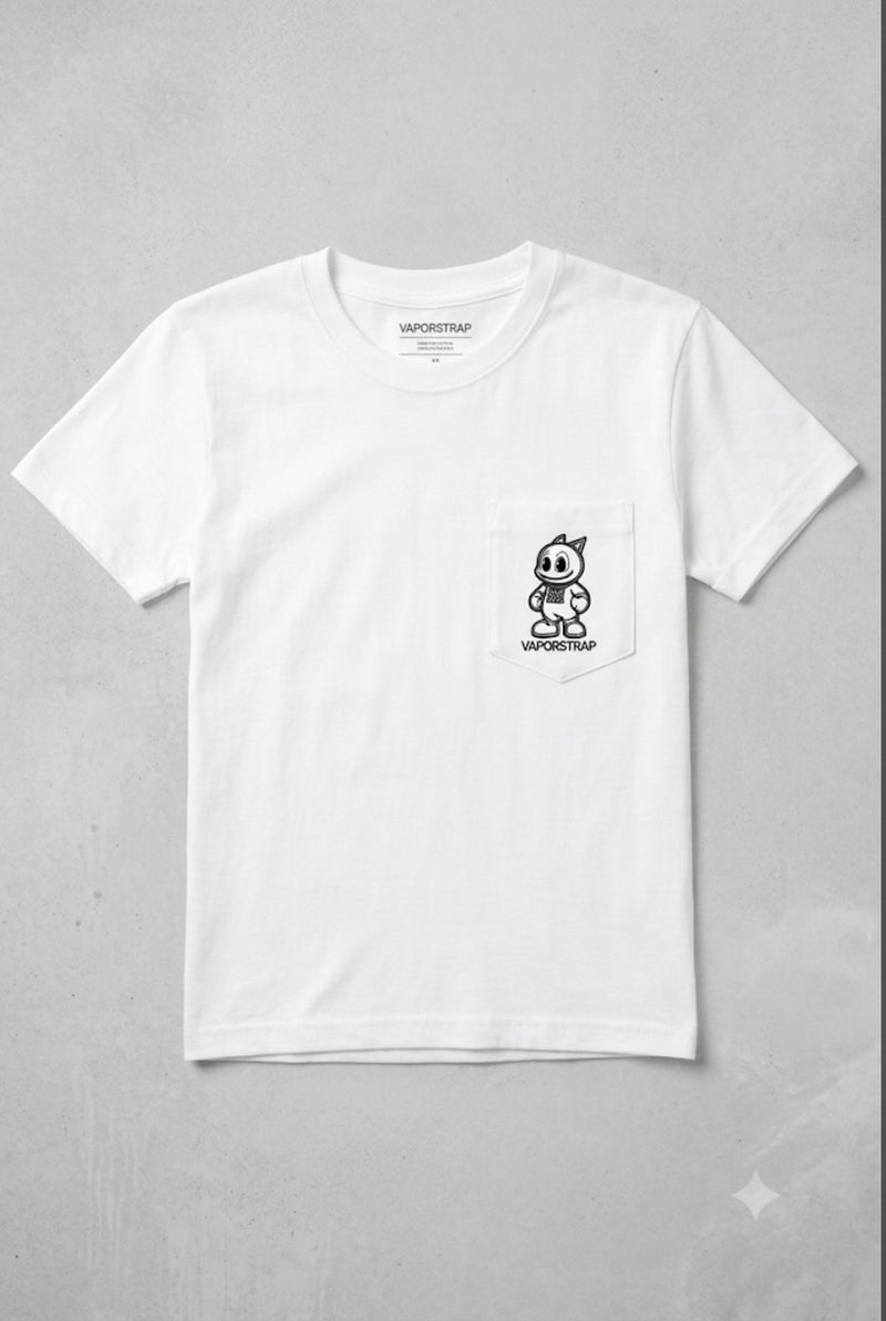 Mono-Chrome Monkey Pocket Tee – white graphic t-shirt, front pocket print